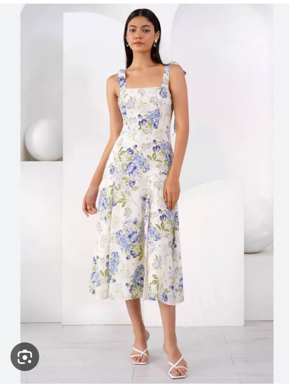 Yumi Kim Cream Floral Midi Dress with Blue and Green Print
